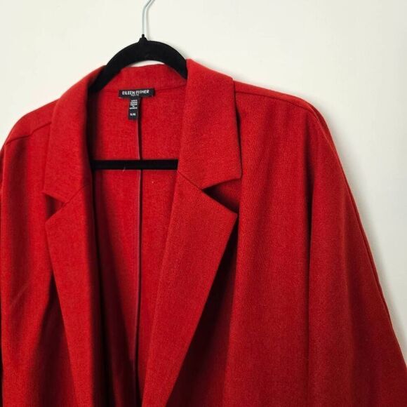 Eileen Fisher Blazer Women's Petite Large Red Notch‎ Collared 100% Wool Jacket - Picture 2 of 6